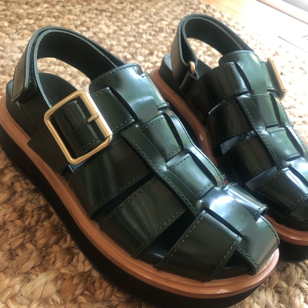 Loeffler Randall Dark Green Leather Fisherman Sandals - Picture 6 of 16